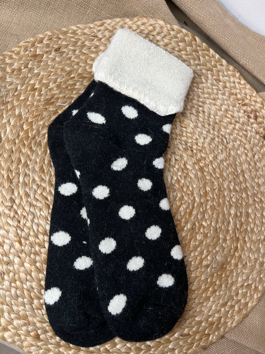Cashmere Blend Chunky Spot Socks - Black