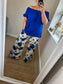 Flower Wide Leg Trousers - Blue