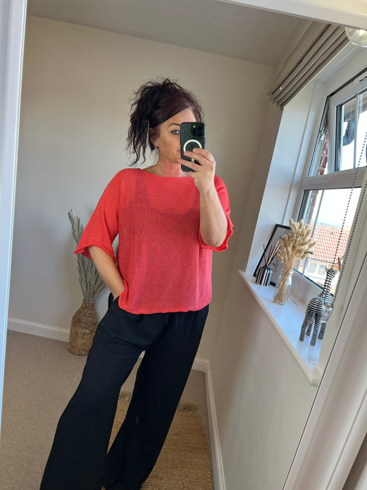 Fine Knit Top - Coral