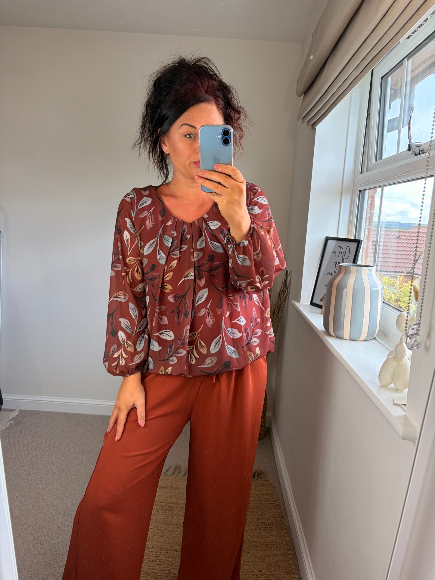 Bubble Hem Leaf Top - Rust