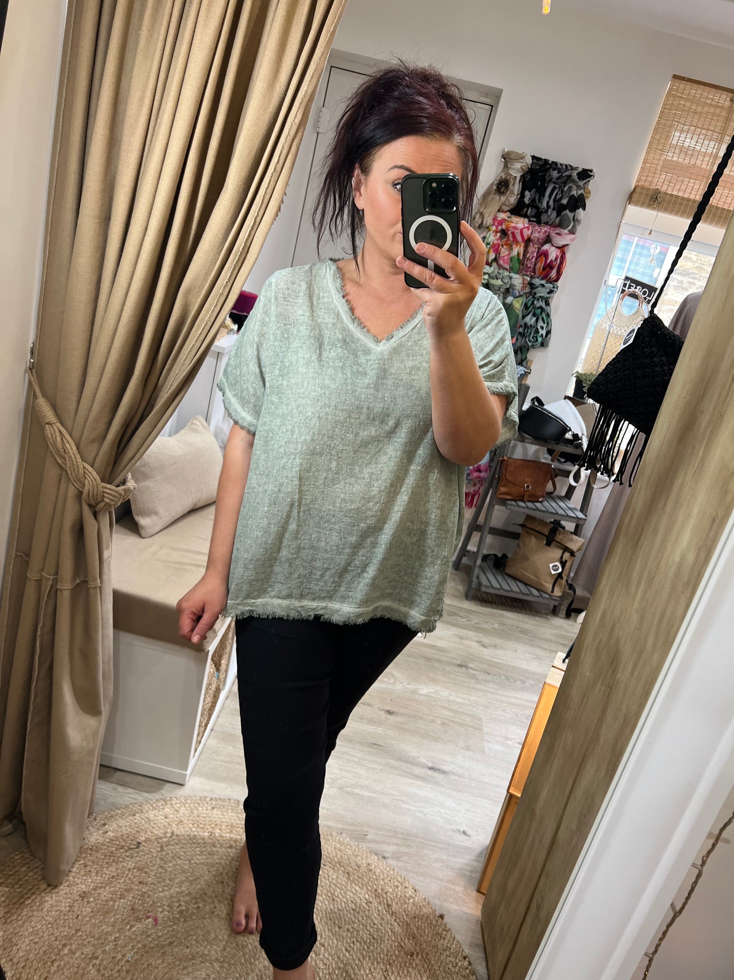 Raw Edge Top - Sage