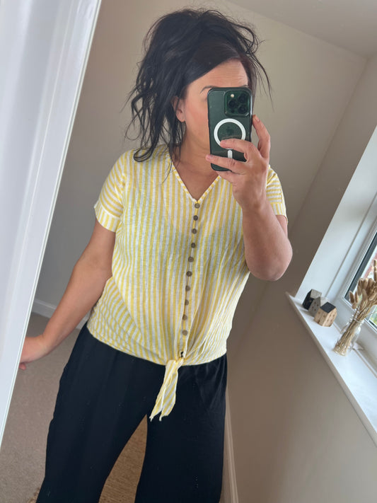 Cotton Tie Front Stripe Top - Lemon