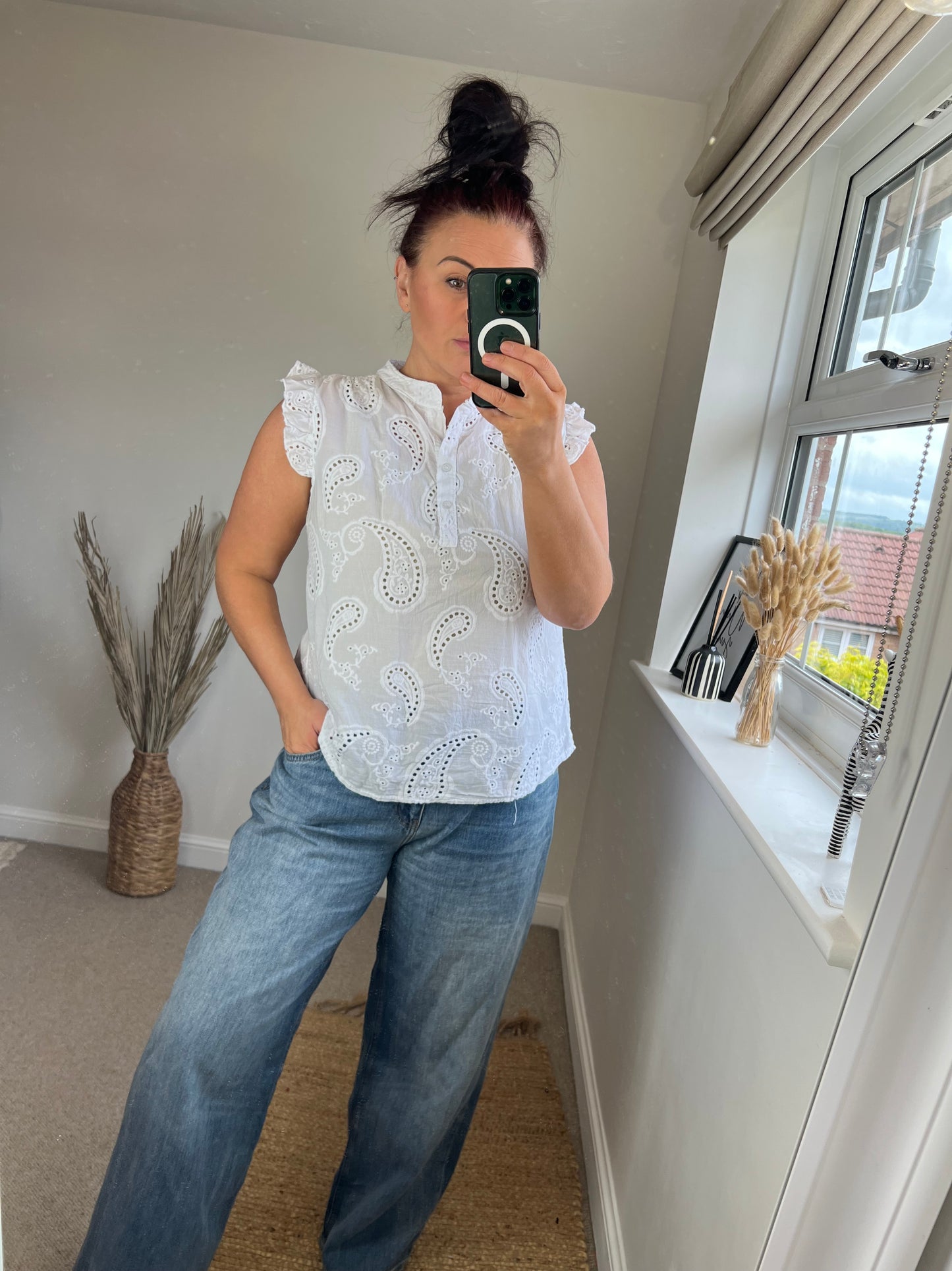 Broderie Anglaise Cap Sleeve Top - White