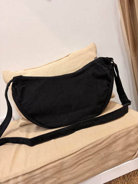 Cord Half Moon Crossbody Bag - Black