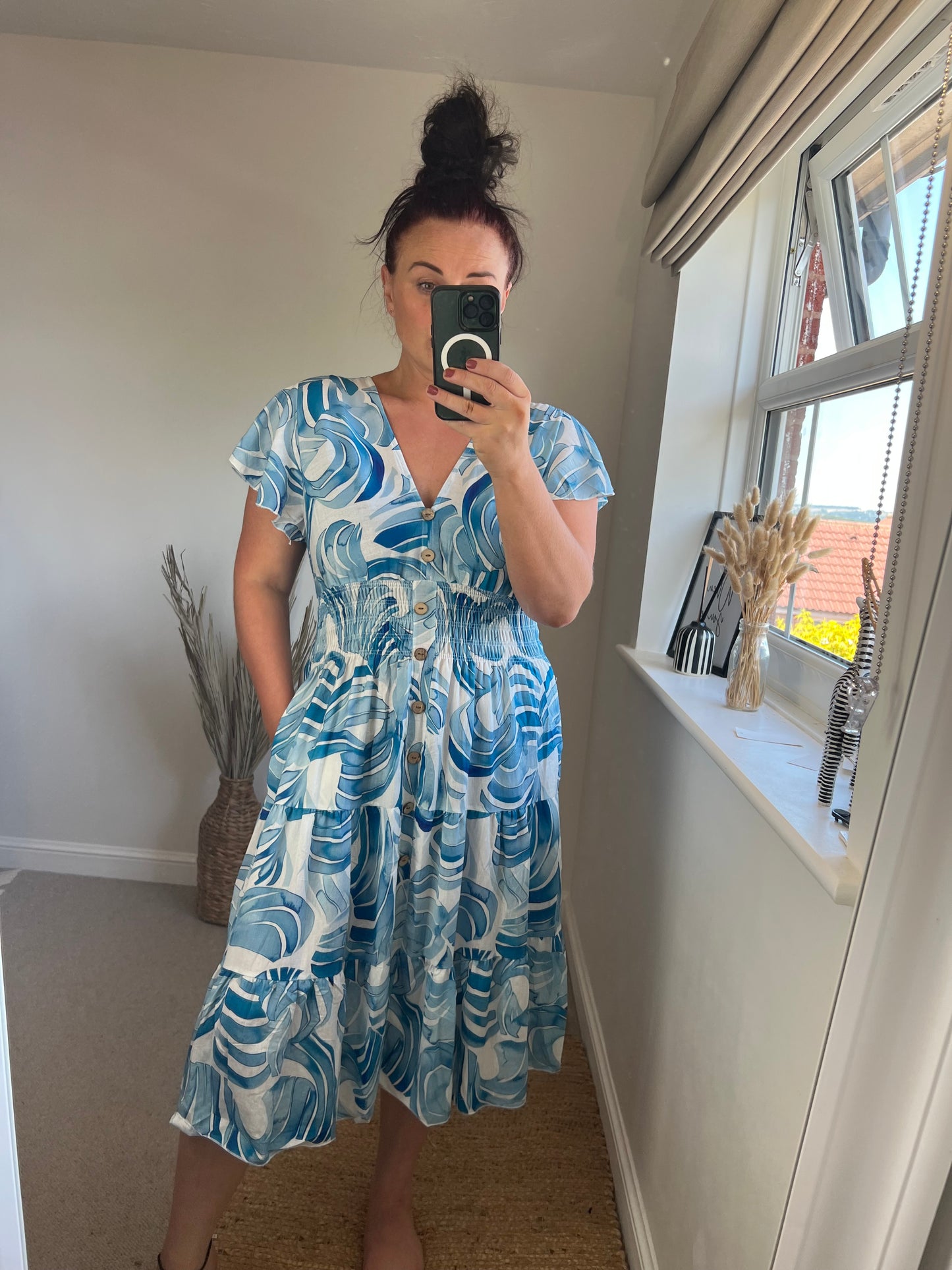 LOTTIE Midi Button Dress with Pockets - Denim Blue