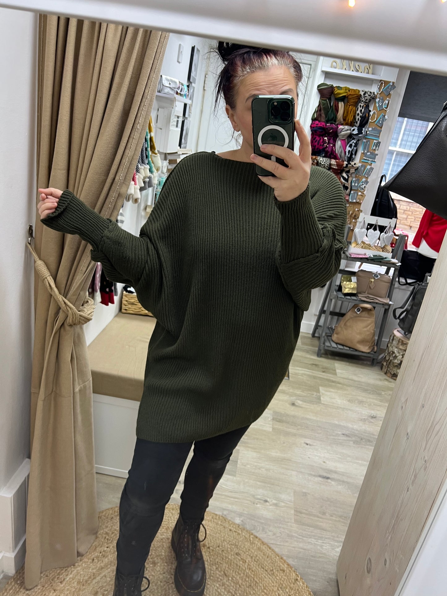 Ribber Tunic Jumper - Khaki