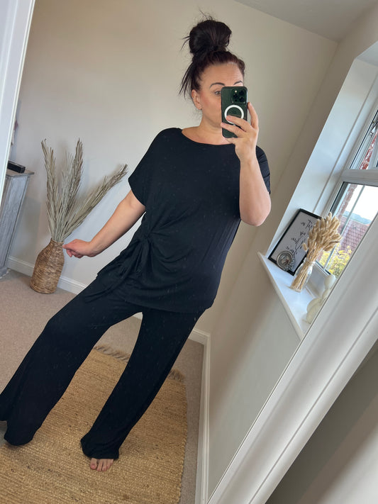Tie Top & Trouser Set - Black