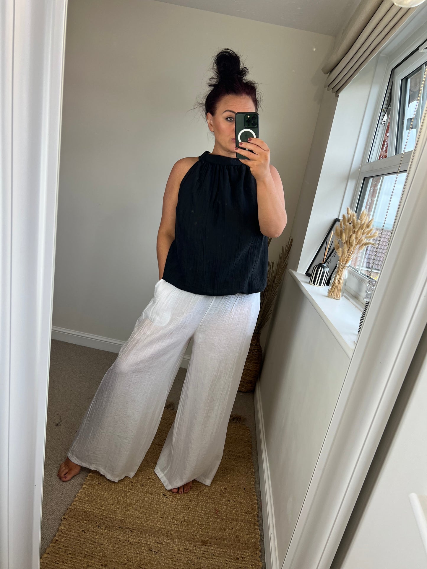 Crinkle Wide Leg Trousers - White