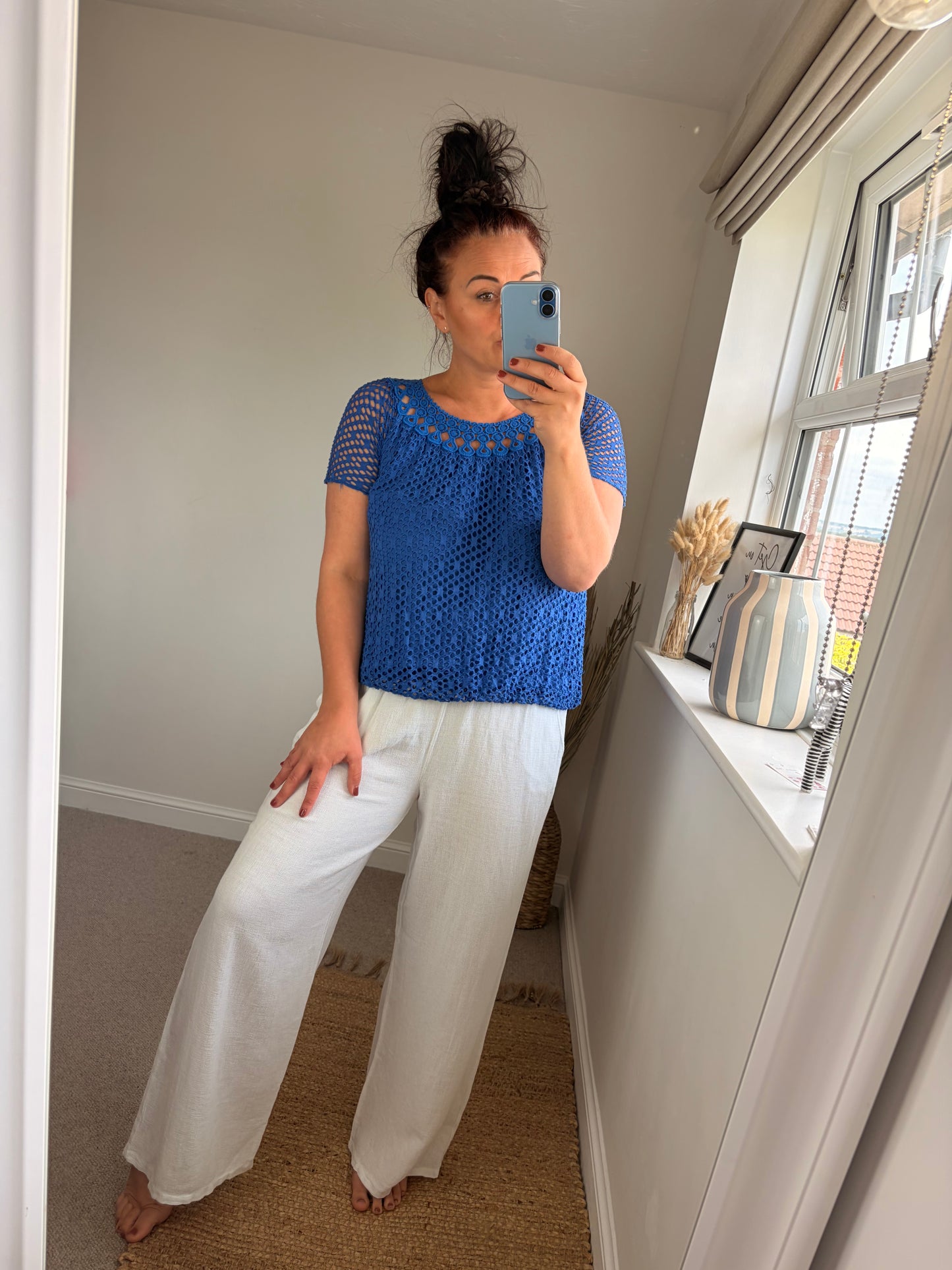 Circle Bubble Hem Top - Cobalt