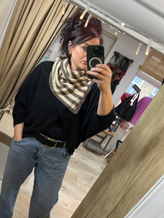 Handkerchief Triangle Scarf - Mocha Stripe