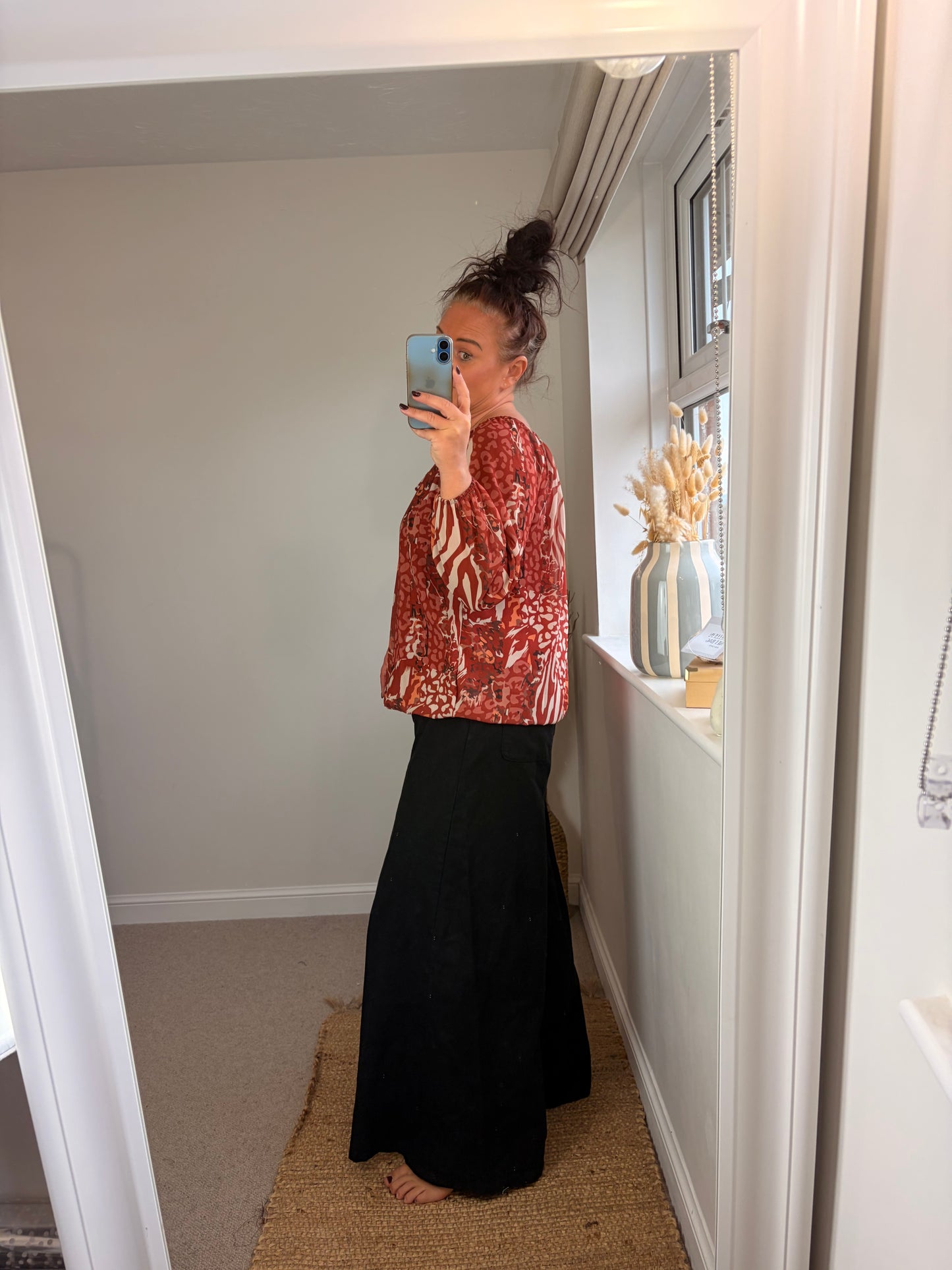 Bubble Hem Animal Print Top - Rust
