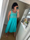 Shirred Bust Midi Dress - Aqua