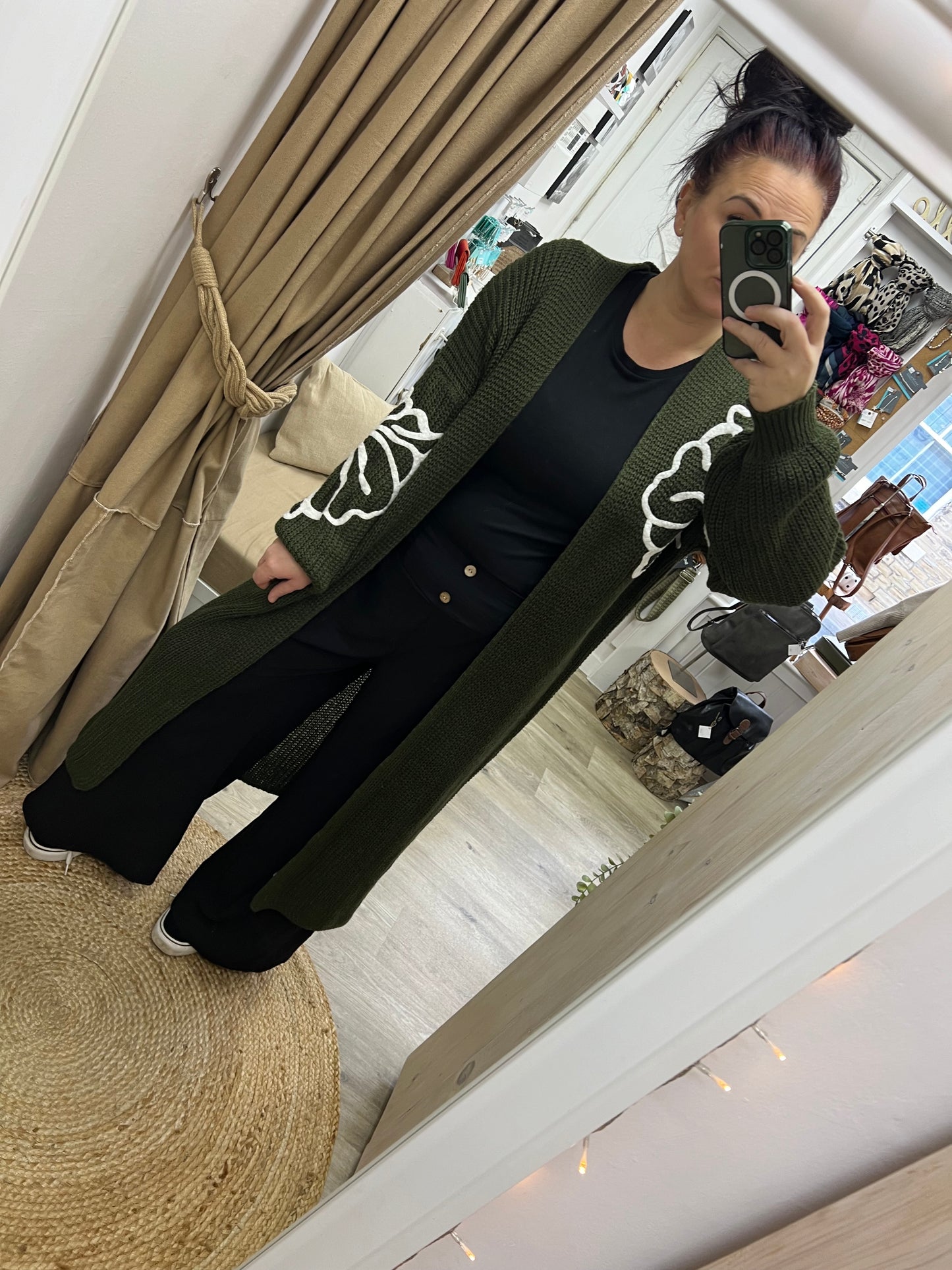 Long Balloon Sleeve Cardi - Khaki