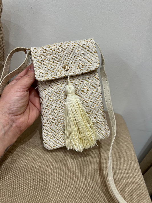 Woven Small Crossbody Bag - Cream