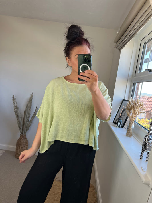 Linen Button Back Top - Lime