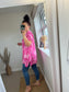 Longline Cotton Floral Top - Cerise