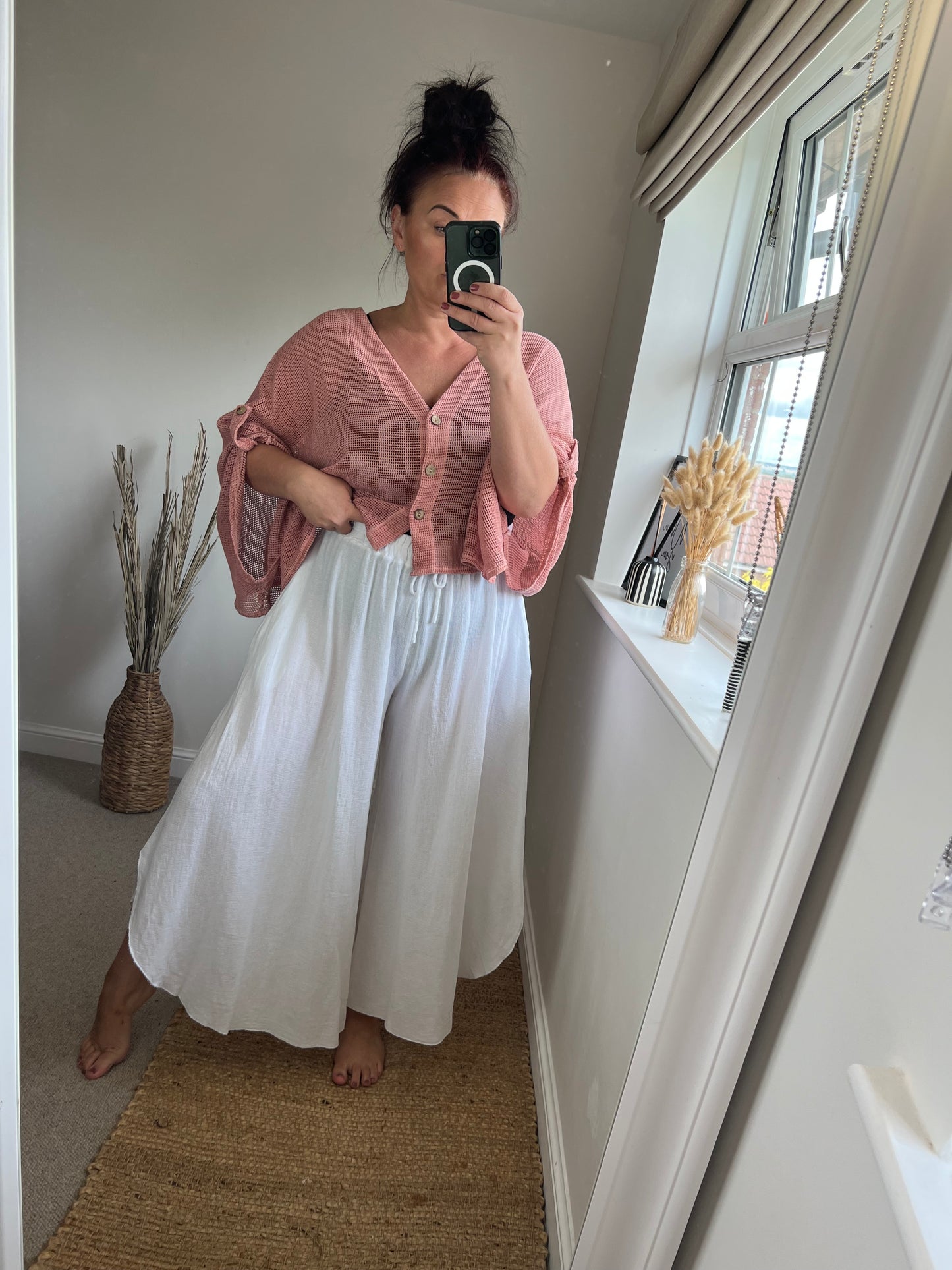 Linen Mix Floaty Trousers - White