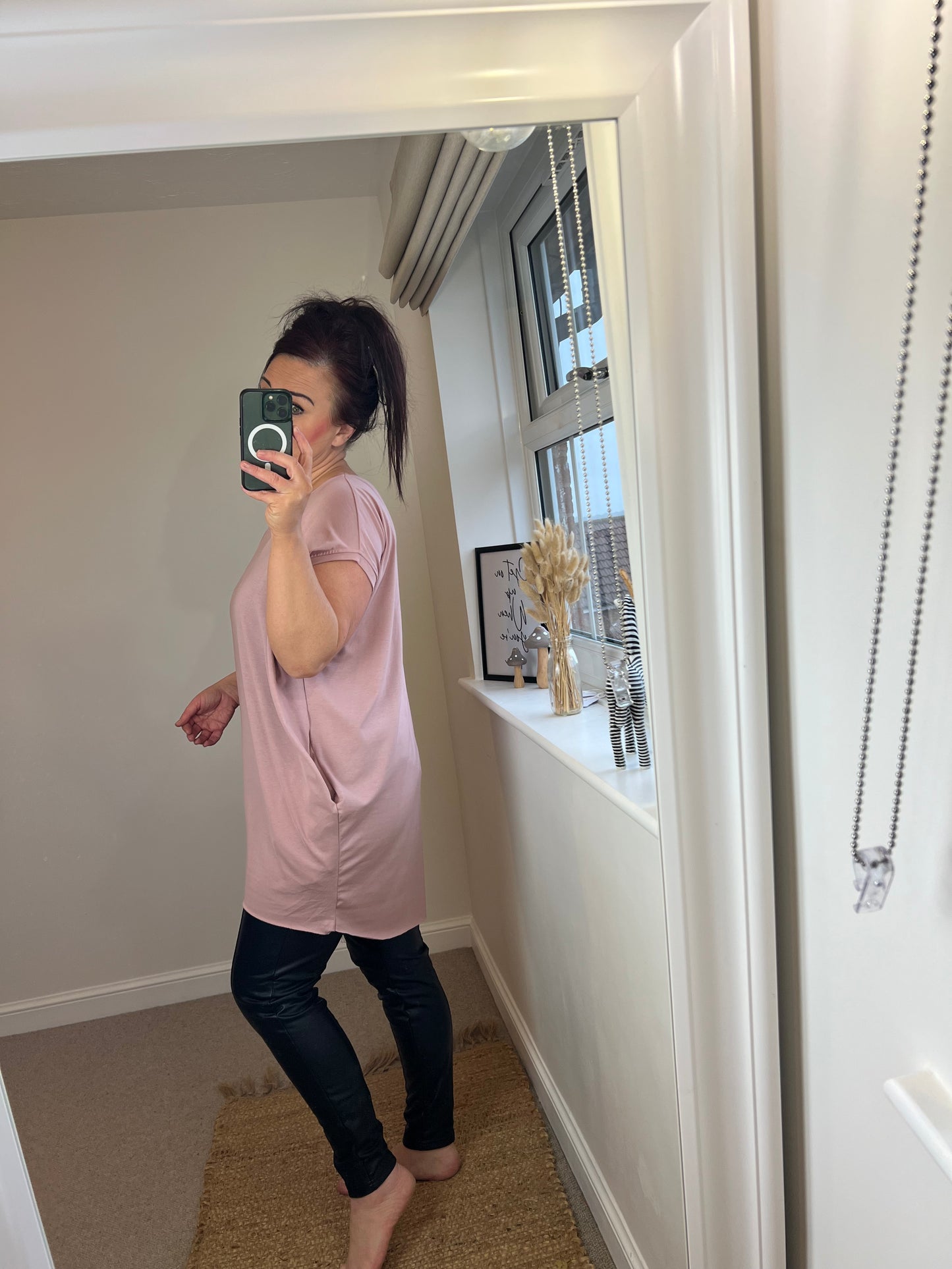 Longline T-shirt with Pockets - Blush