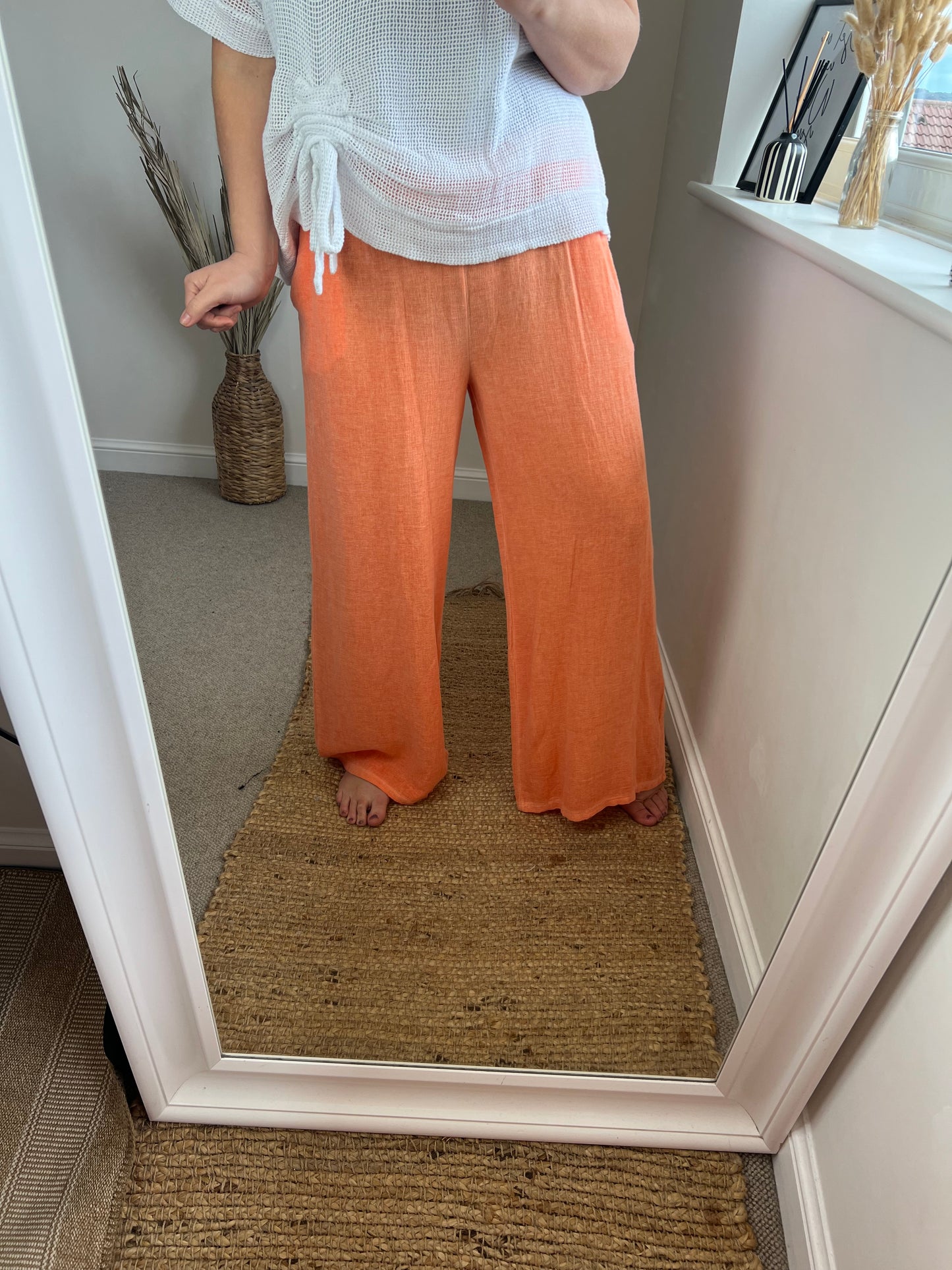 Wide Leg Linen Trousers - Orange