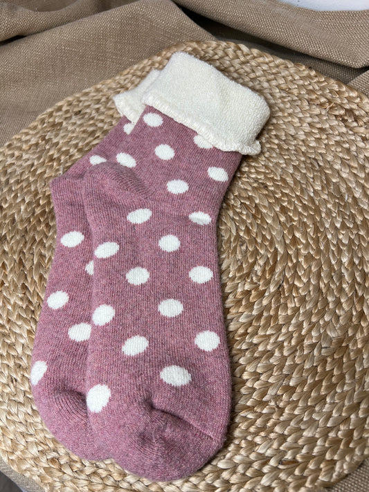 Cashmere Blend Chunky Spot Socks - Pink