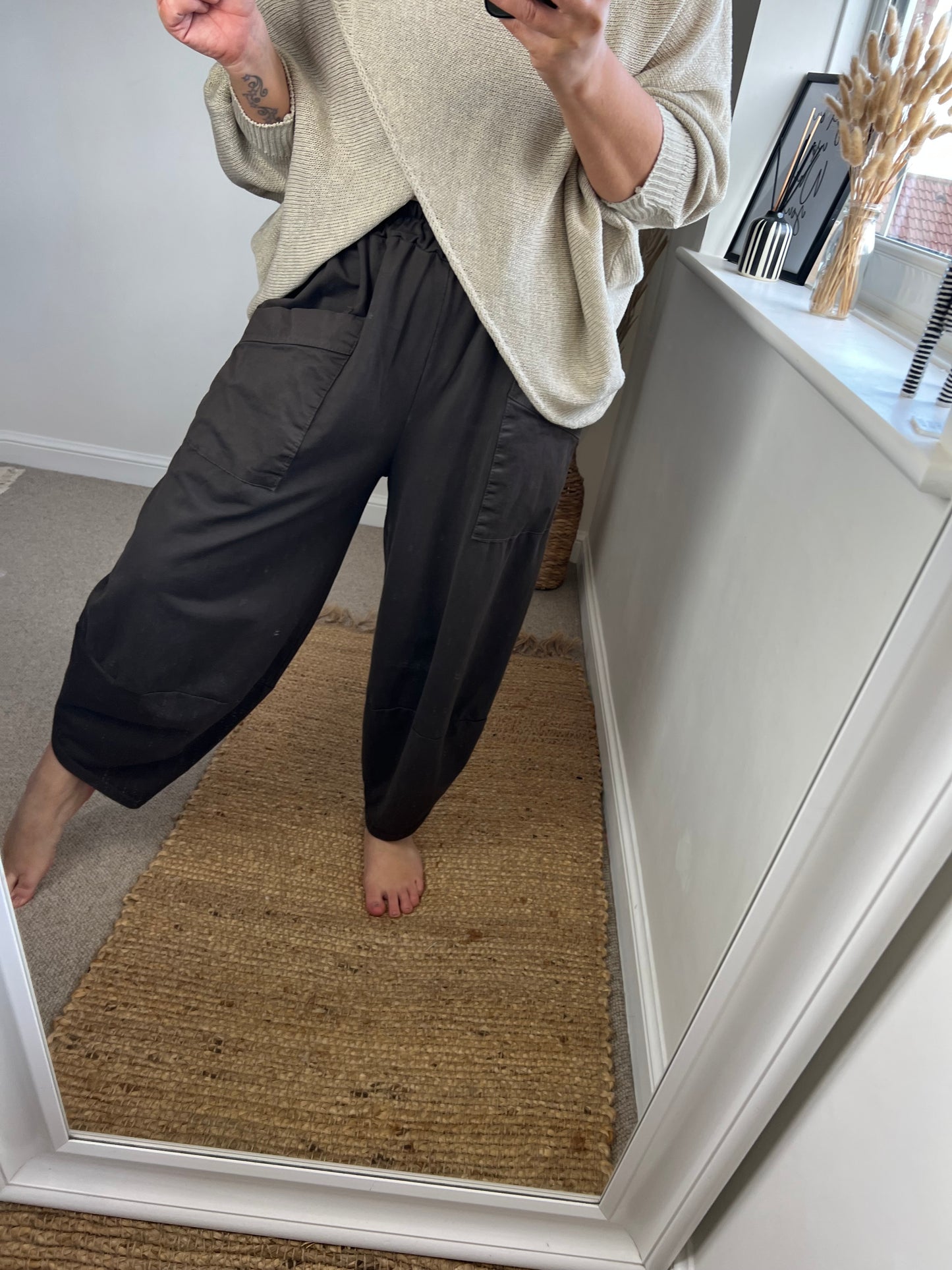 Jersey Barrel Leg Trousers - Chocolate