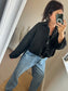 Faux Suede Oversized Bomber Jacket - Black