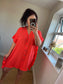 Frill Shirt Dress - Coral