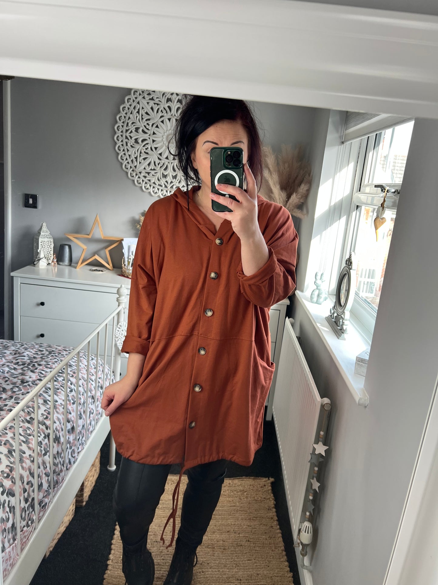 Jersey Hooded Jacket - Rust