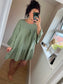 Crinkle Cotton Tunic Dress - Khaki
