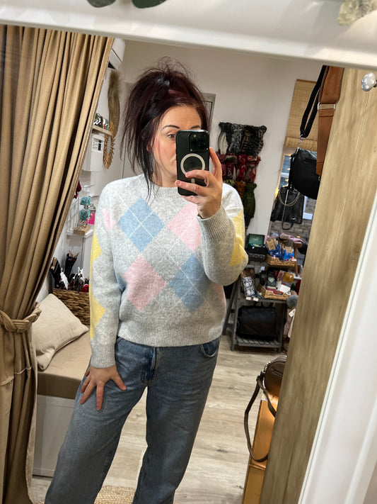 Argyle Jumper - Grey