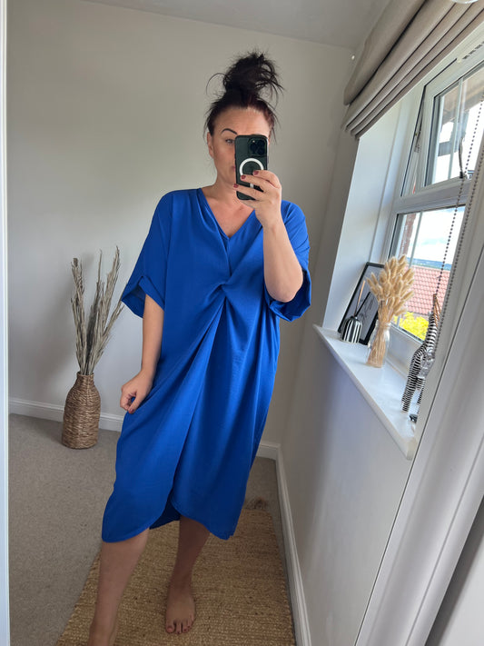 Twist Front Dress - Cobalt
