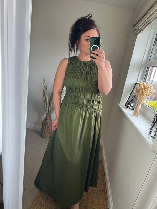 Asymmetrical Waist Dress - Khaki
