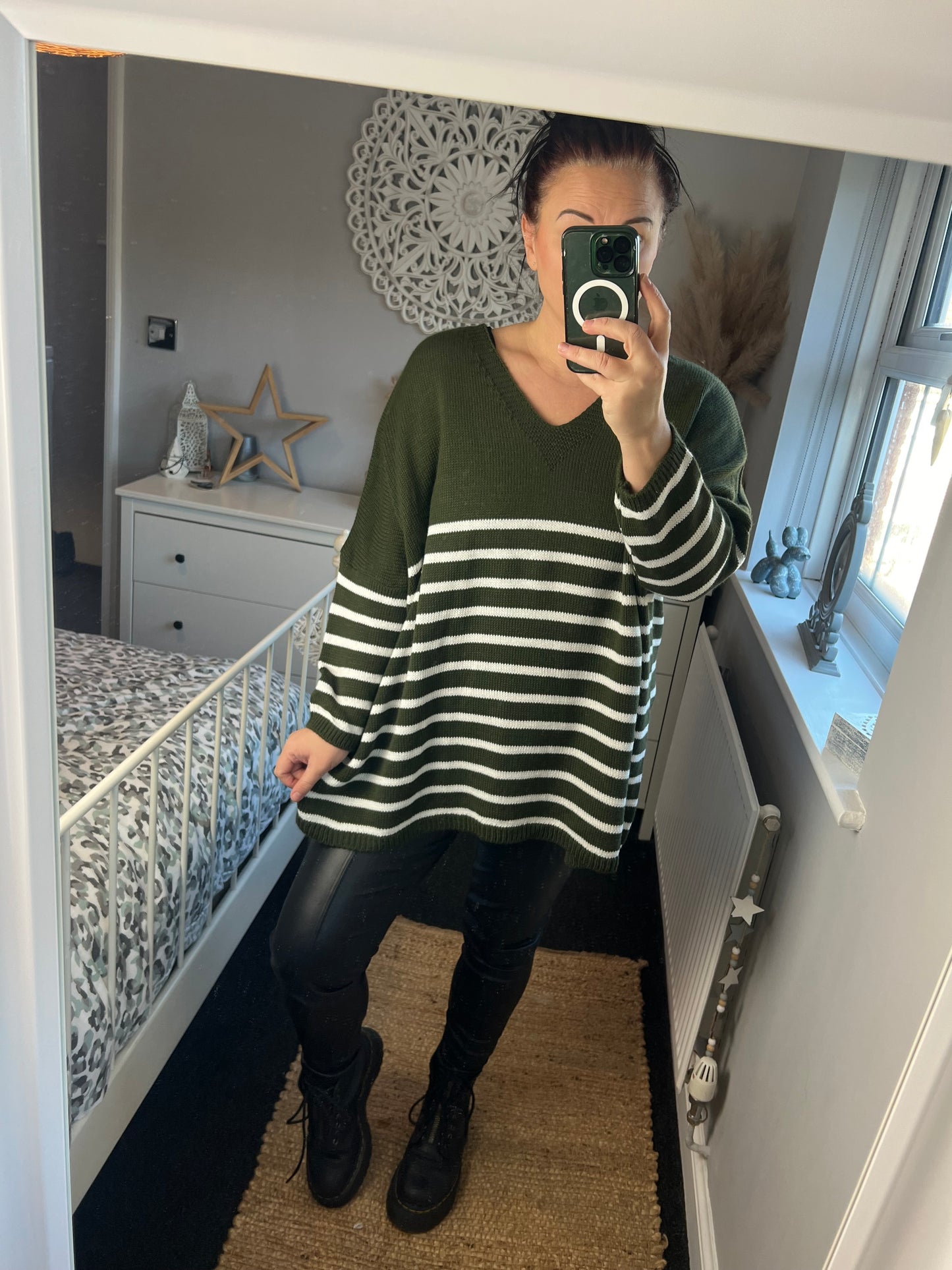 Chunky Knit Stripe Jumper - Khaki