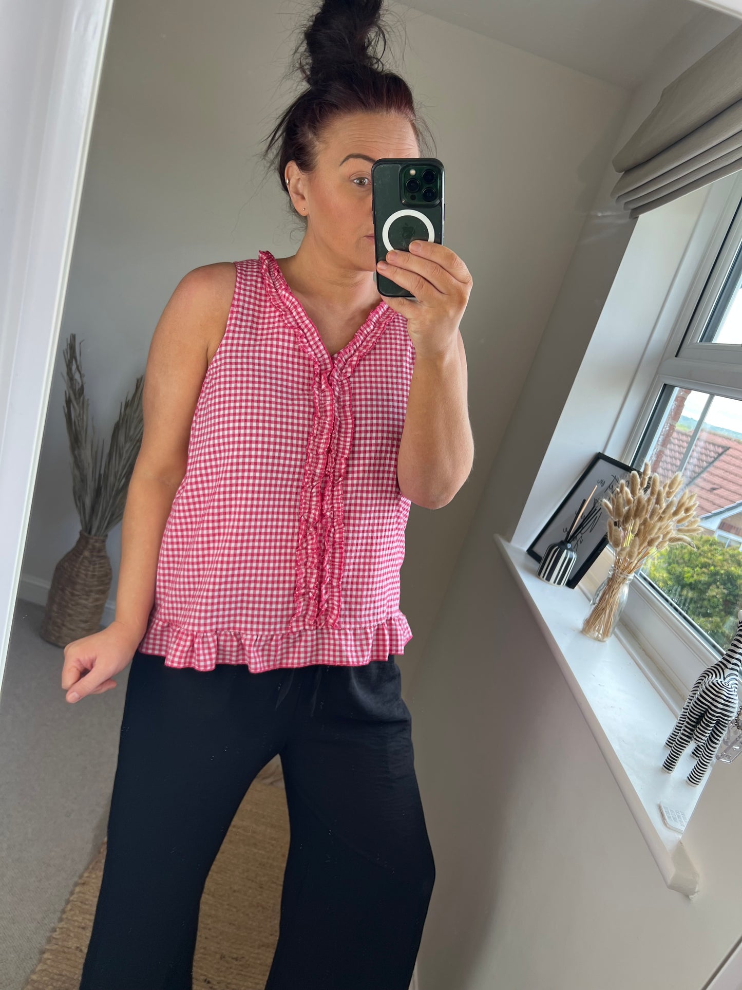 Gingham Vest Top - Cerise