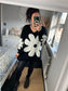 Chunky Knit Flower Jumper - Black