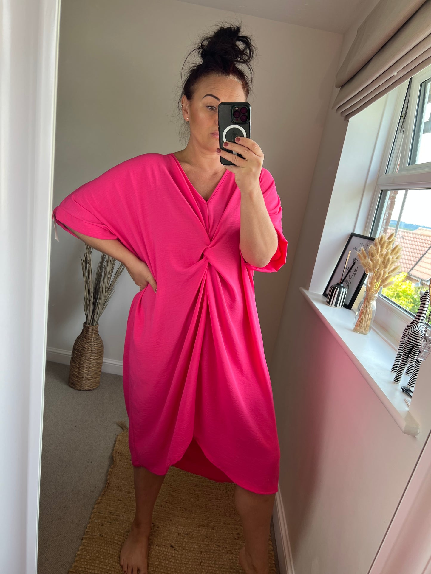 Twist Front Dress - Cerise