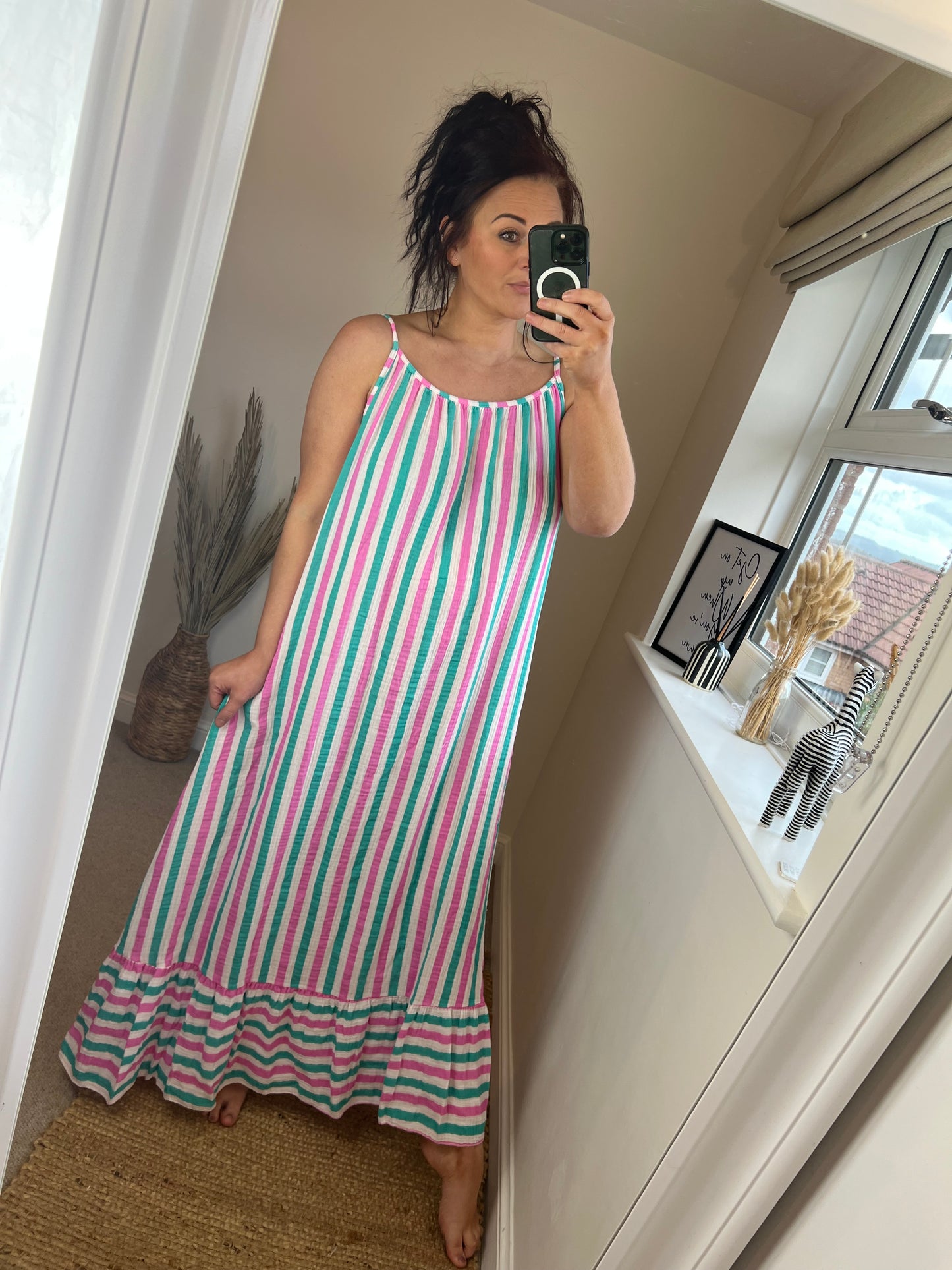 Striped Cotton Maxi Dress - Purple/Aqua
