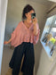 Waffle Button Top - Dusky Pink