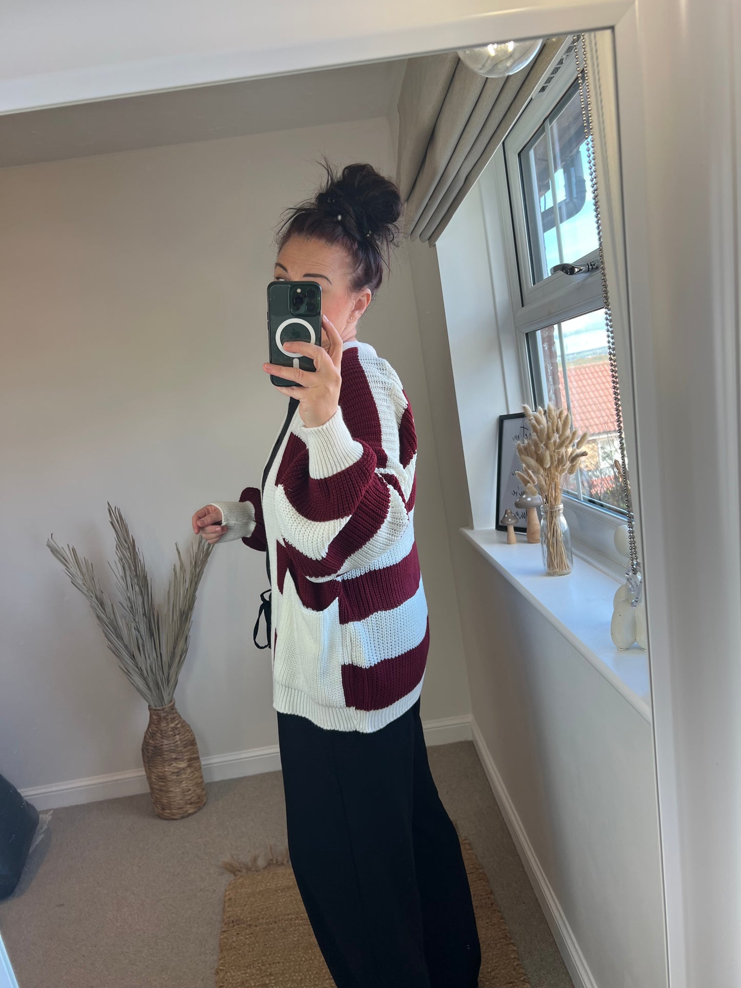 Stripe Chunky Cardigan - Wine