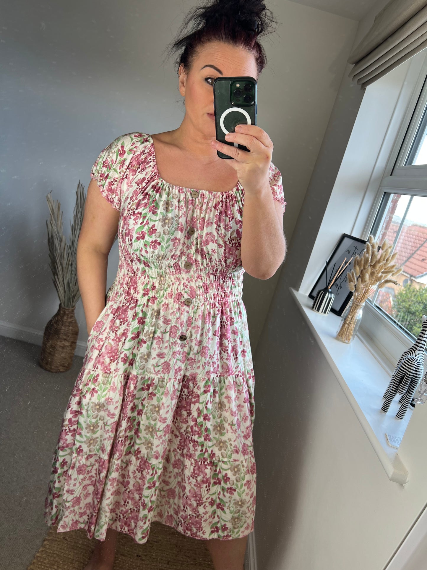 STEVIE Midi Button Dress - Pink Ditsy Flowers