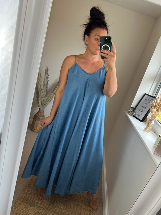 Denim Strappy Maxi Dress