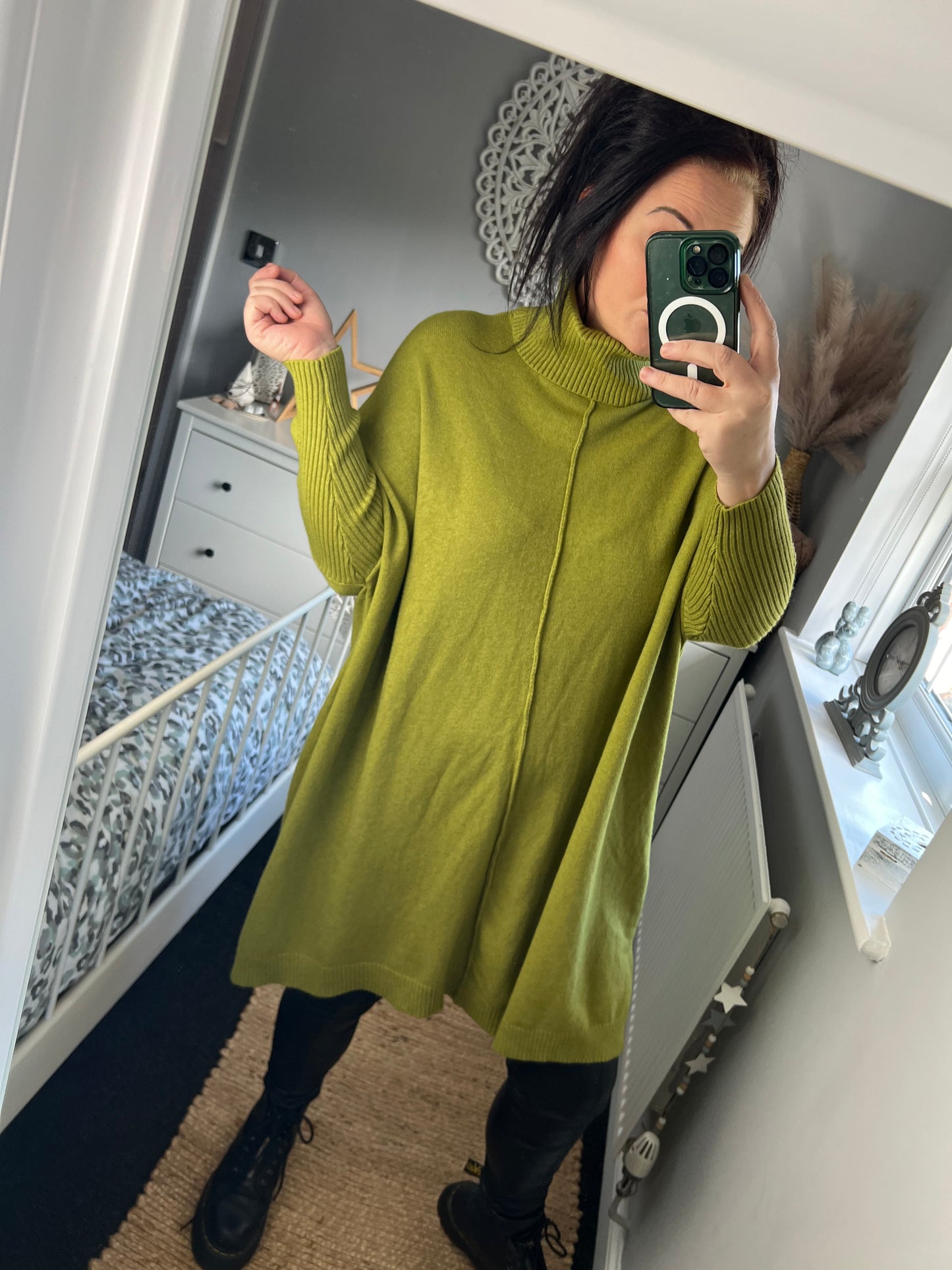 Roll Neck Jumper Dress - Pistachio