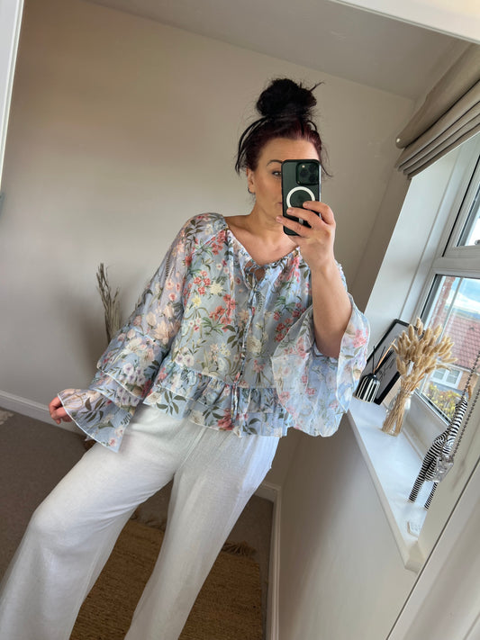 Floral Rara Top - Light Blue