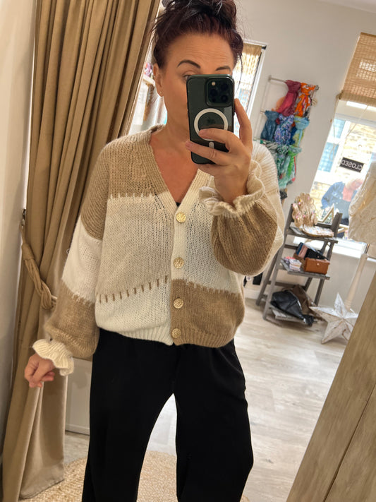 Paper Bag Sleeve Cardigan - Cream
