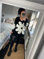 Chunky Knit Flower Jumper - Black