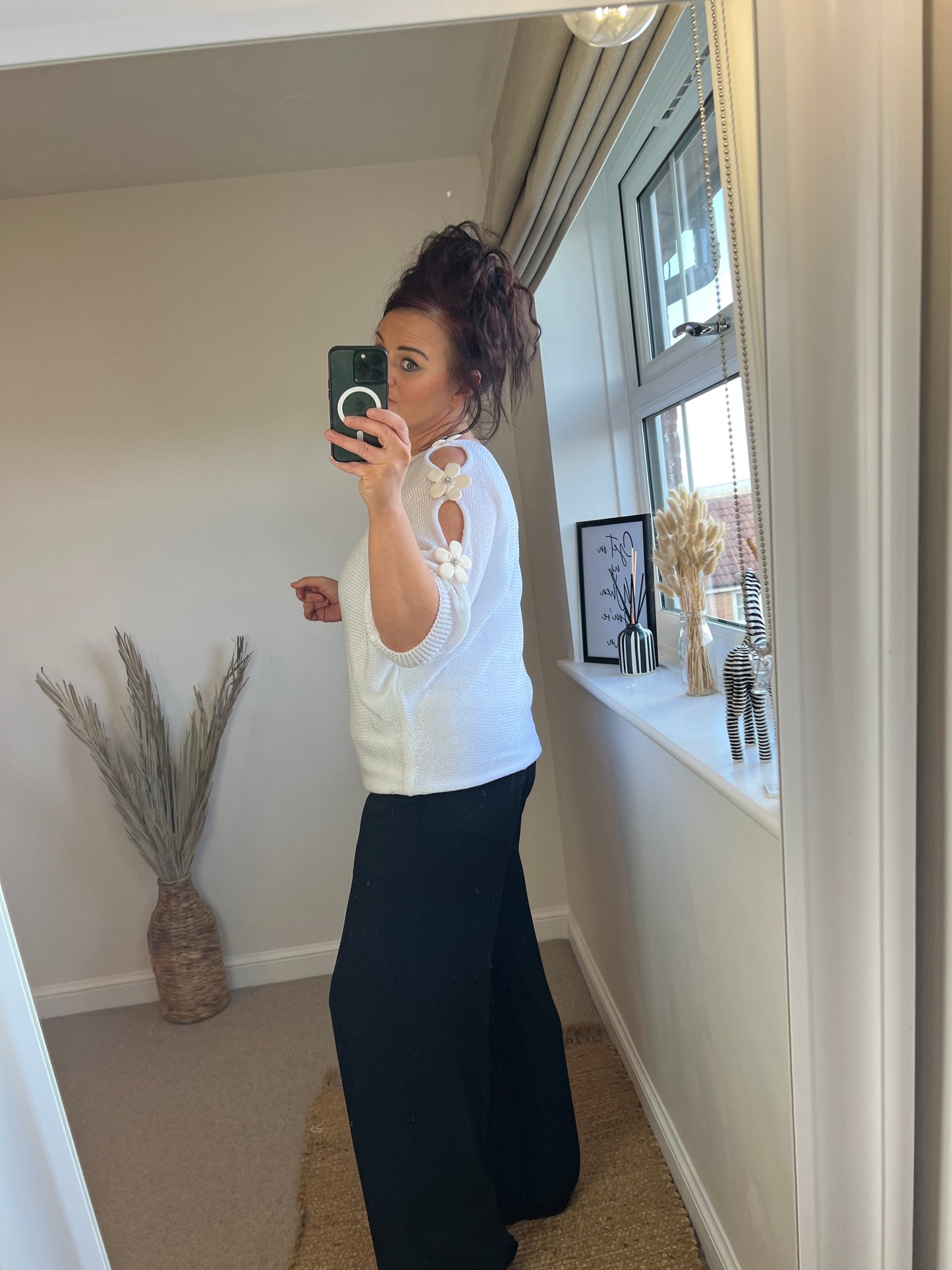 Flower Cold Shoulder Top - White