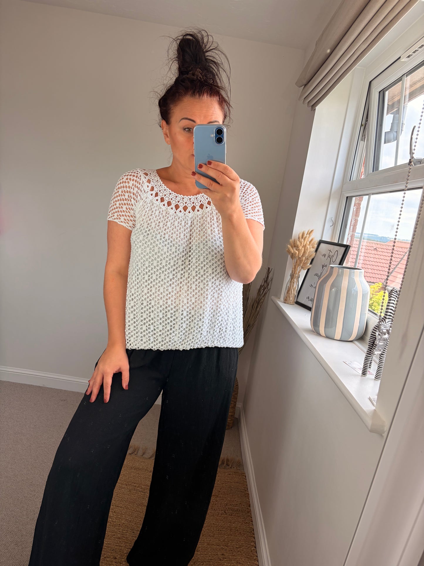 Circle Bubble Hem Top - White