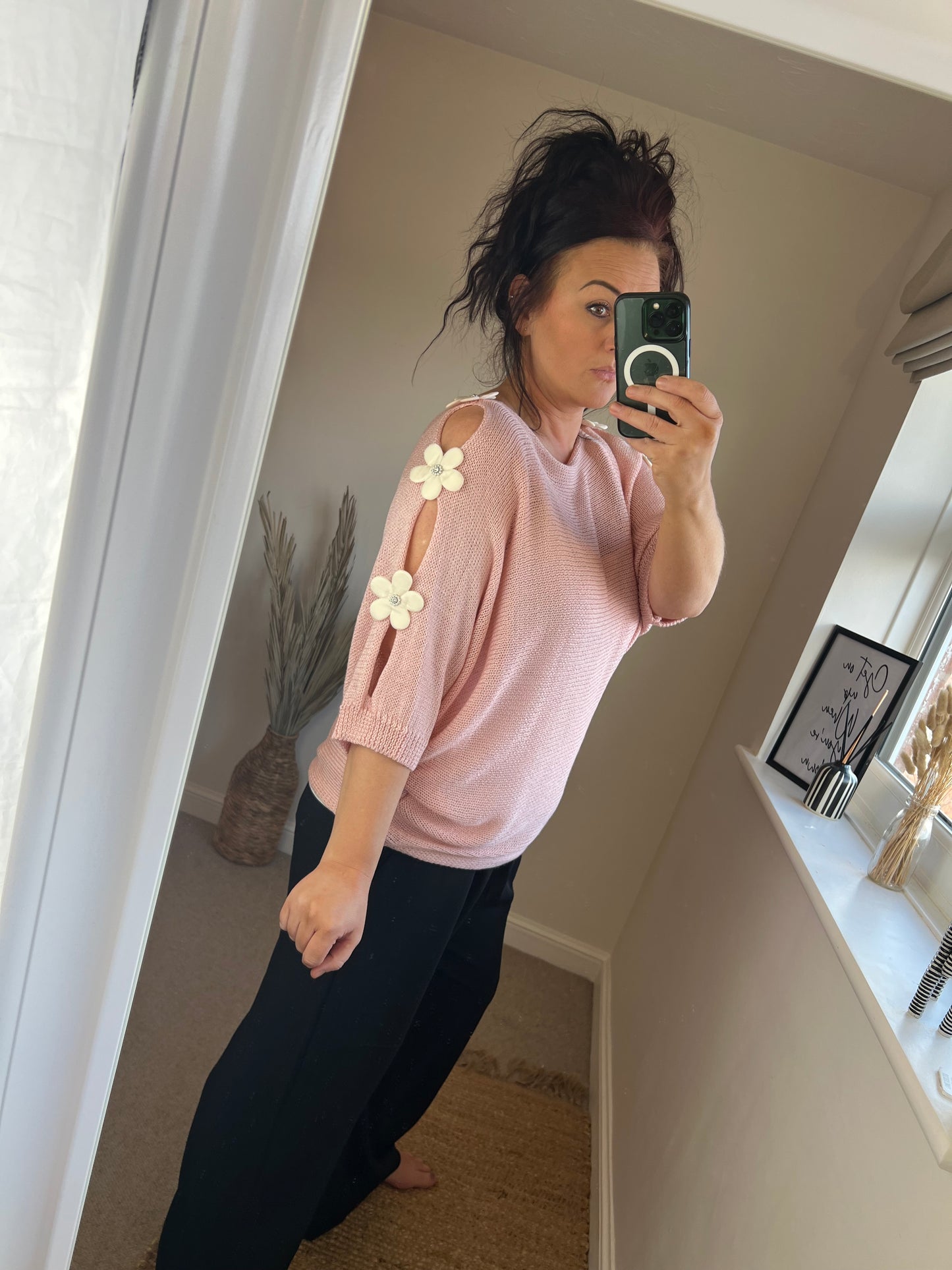 Flower Cold Shoulder Top - Blush