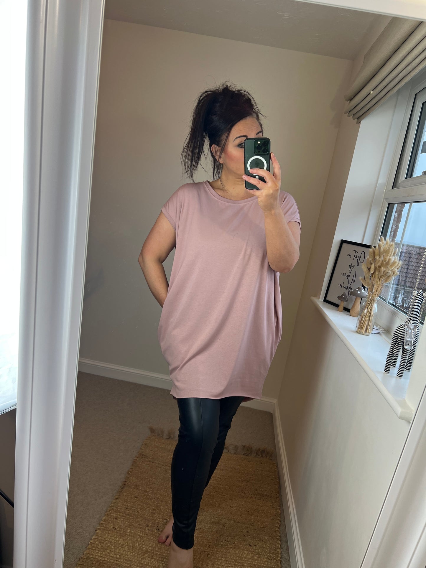 Longline T-shirt with Pockets - Blush