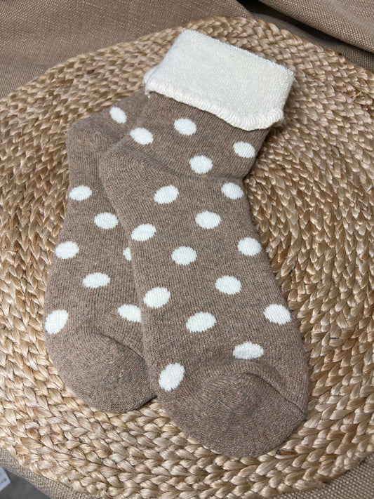 Cashmere Blend Chunky Spot Socks - Beige